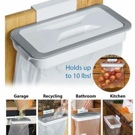 Trash Bag Holder Organizer Kitchen Garbage Hook Over Cabinet Wastebasket Trash Can Basket Holder ...