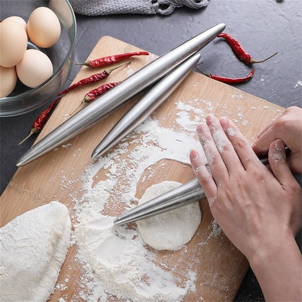 Xihbxyly Rodillo de Acero Inoxidable, Superficie Antiadherente, Diseño Hueco y Ligero, Versátil para Masa, Pasteles, Pizza y Galletas, Fácil de Limpiar, 24 Cm de Largo X 2,5 Cm de Ancho, Esencial par