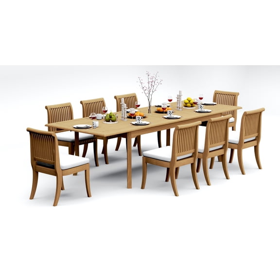 9-Piece Teak Dining Set: 117" Rectangle Extendable Table   8 Giva Armless Chairs