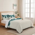 thumbnail image 5 of Twin Quilt Set 68''x86'', Teal Feather Lightweight Summer Bedspread Coverlet Set with 2 Pillow Shams, Farmhouse Feather Art Teal Ombre Breathable All Season Quilt Bedding for Dorm/Bedroom, 5 of 9