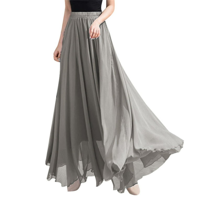 room306♡Chiffon Tuck Maxi Skirt Chiffon Maxi Skirt Women, Summer Swing Chiffon Skirt, Blue