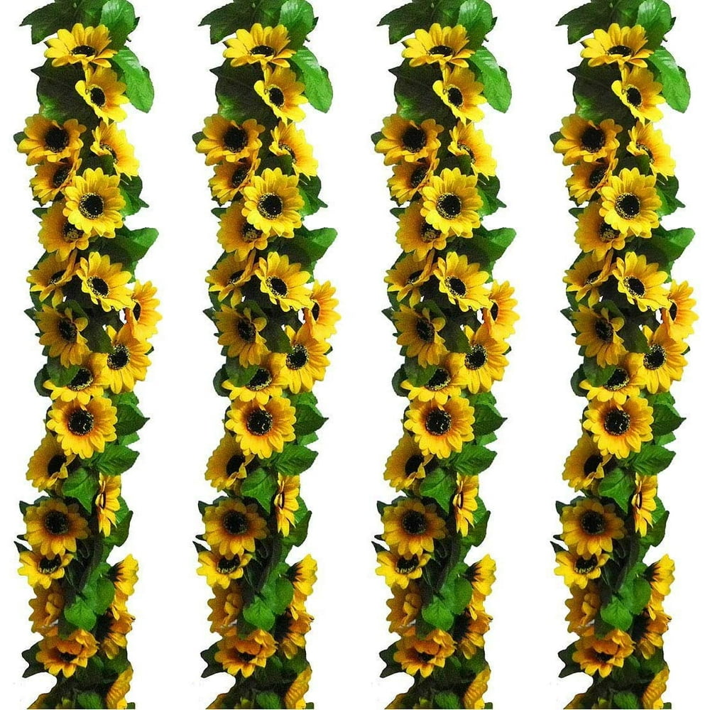 Xelparuc 4Pc 7.2ft/pc Artificial Sunflower Garland with 32pc Sunflower Heads Silk Flower Ivy
