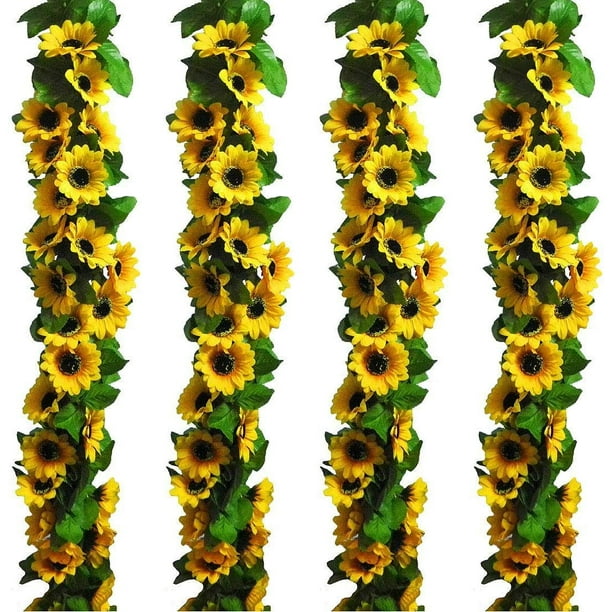 Decoración hogareña 7.2ft/pc Artificial Sunflower Garland with 32pc Sunflower Heads Silk Flower Ivy Vine Garland Sunflower Decor for Home Kitchen Wedding Arch Baby Shower Decor Zhivalor WMZL-265-1