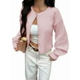 thumbnail image 2 of Women Button Up Cardigan Fall Trendy Crew Neck Long Sleeve Knit Cropped Sweater Jacket Pink L, 2 of 7