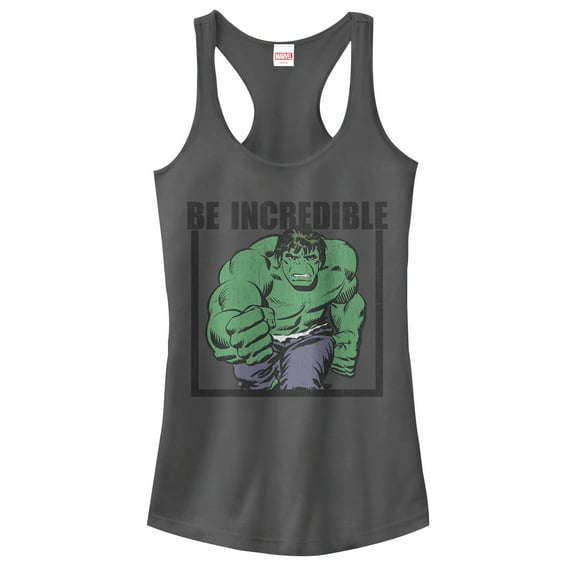 Junior's Marvel Hulk Be Incredible Racerback Tank Top Charcoal 2X Large