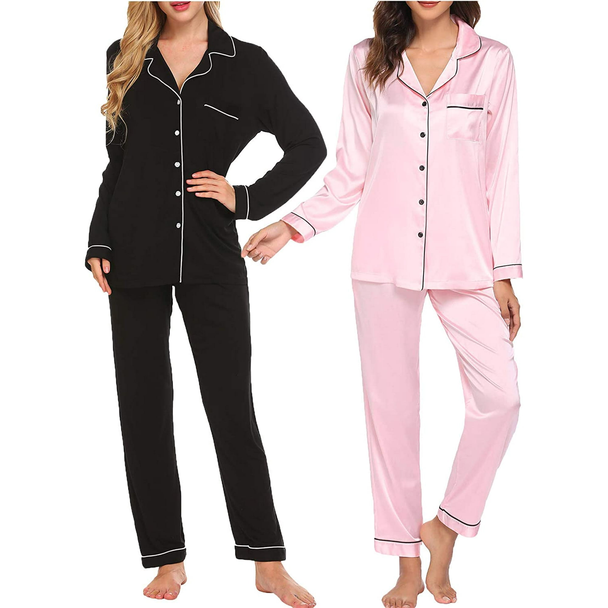 Women s Classic Pajamas Long Sleeve Button Down Sleepwear 2 Piece Pjs Set