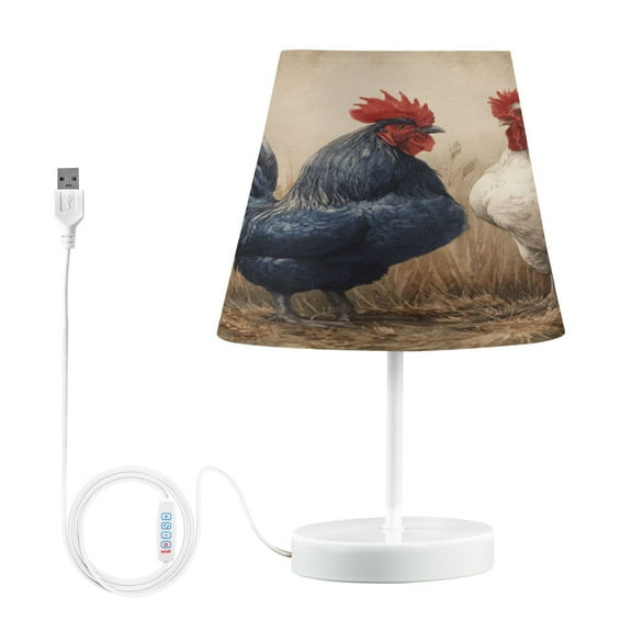 WOBOGO Rooster Table Lamps Bedroom 3-Speed Dimmable Farm Style with Fabric Shade for Reading and Home Office