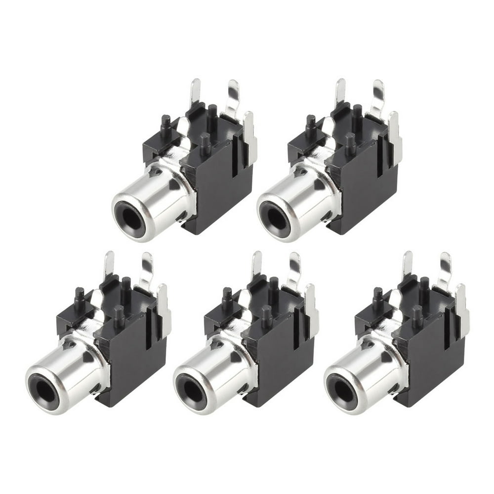 PCB Panel Mount Single RCA Socket Female Jack Audio Video AV Connector Black 2pins ,5Pcs