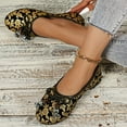 thumbnail image 4 of Family Gifts Women's Ballet Shoes Comfortable Slip on Round Toe Flat Casual Shoes Women's Fashionable Casual Style Bow Flower Print Moccasins Work Flat Shoes Gold 41, 4 of 9