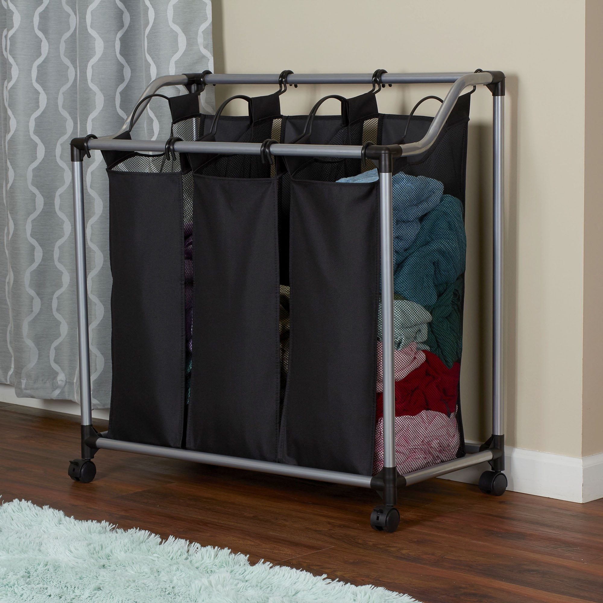 Household Essentials 3Bag Laundry Clothes Hamper Sorter with Vented