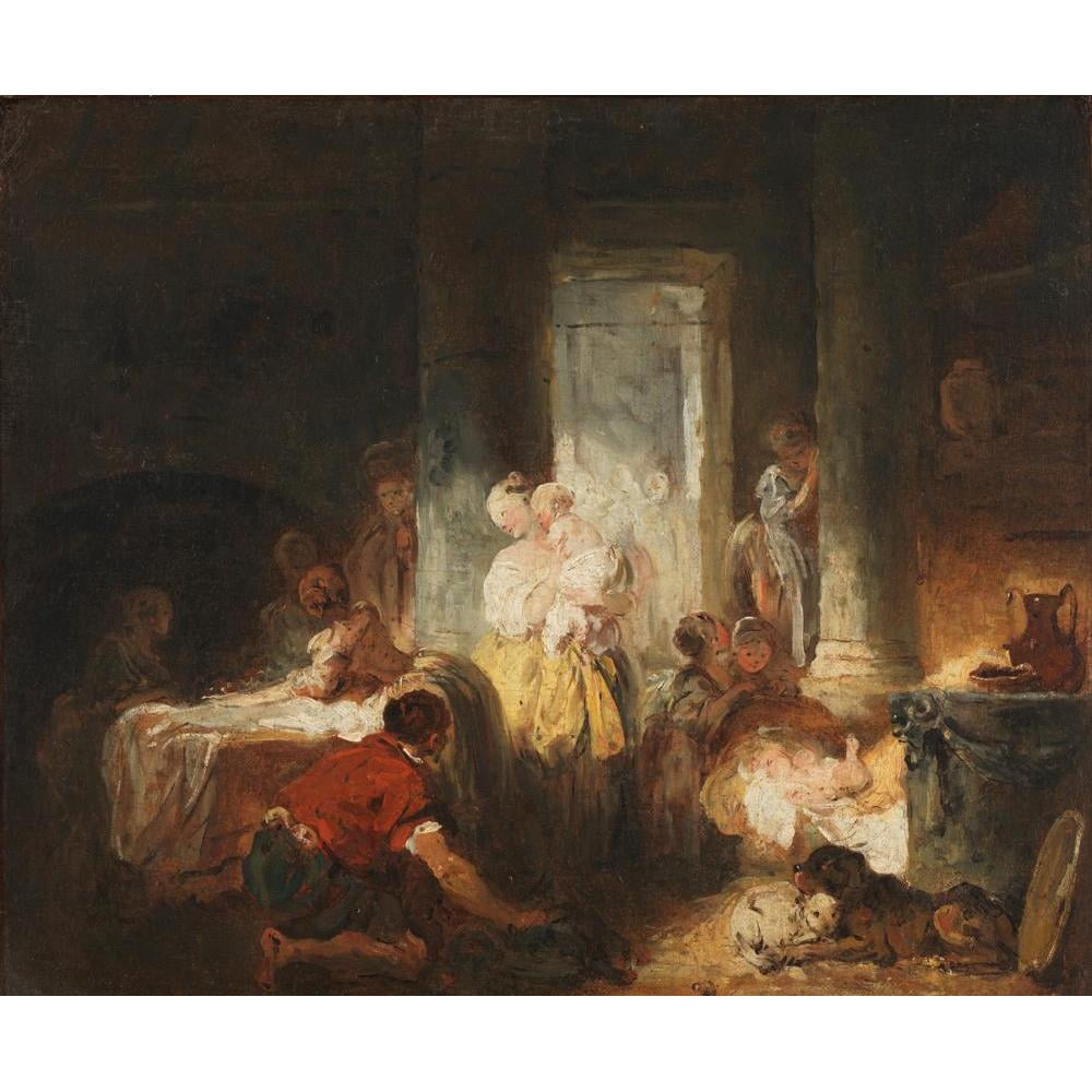 Jean-Honoré Fragonard 14x12 Black Modern Framed Museum Art Print Titled - Interior Roman (ca. 1760)