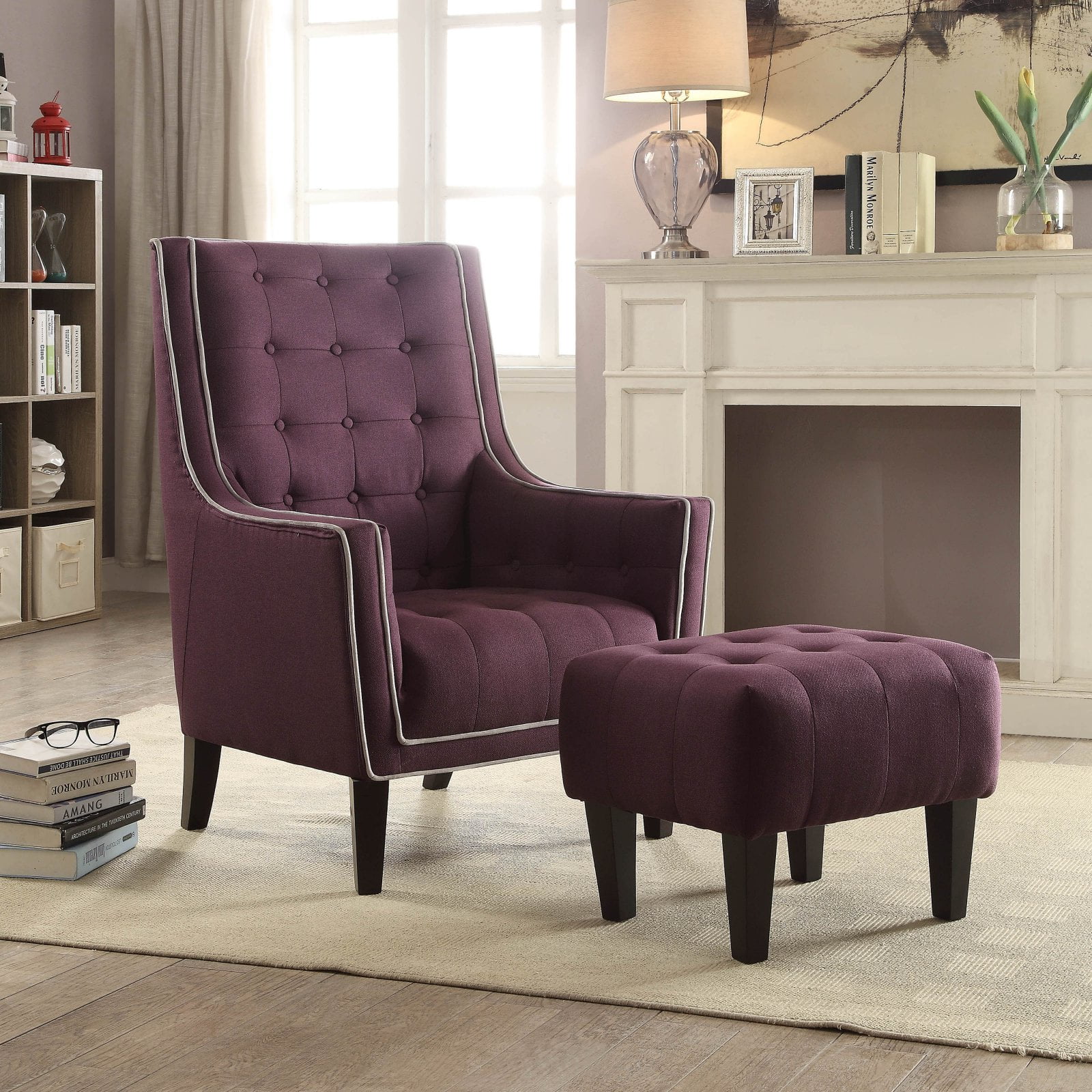 Acme Ophelia 2 Piece Pack Chair Ottoman Cream Linen Com