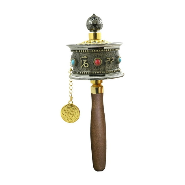 Rueda de oración giratoria, instrumento de oración portátil de mano con seis caracteres, adorno religioso de para bendecir a los hombres,
