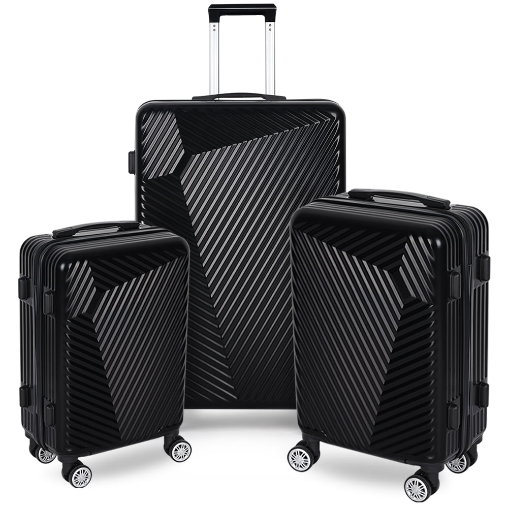Set of 3 Classic Lightweight ABS Carry On Luggage, Obsidian Black ...