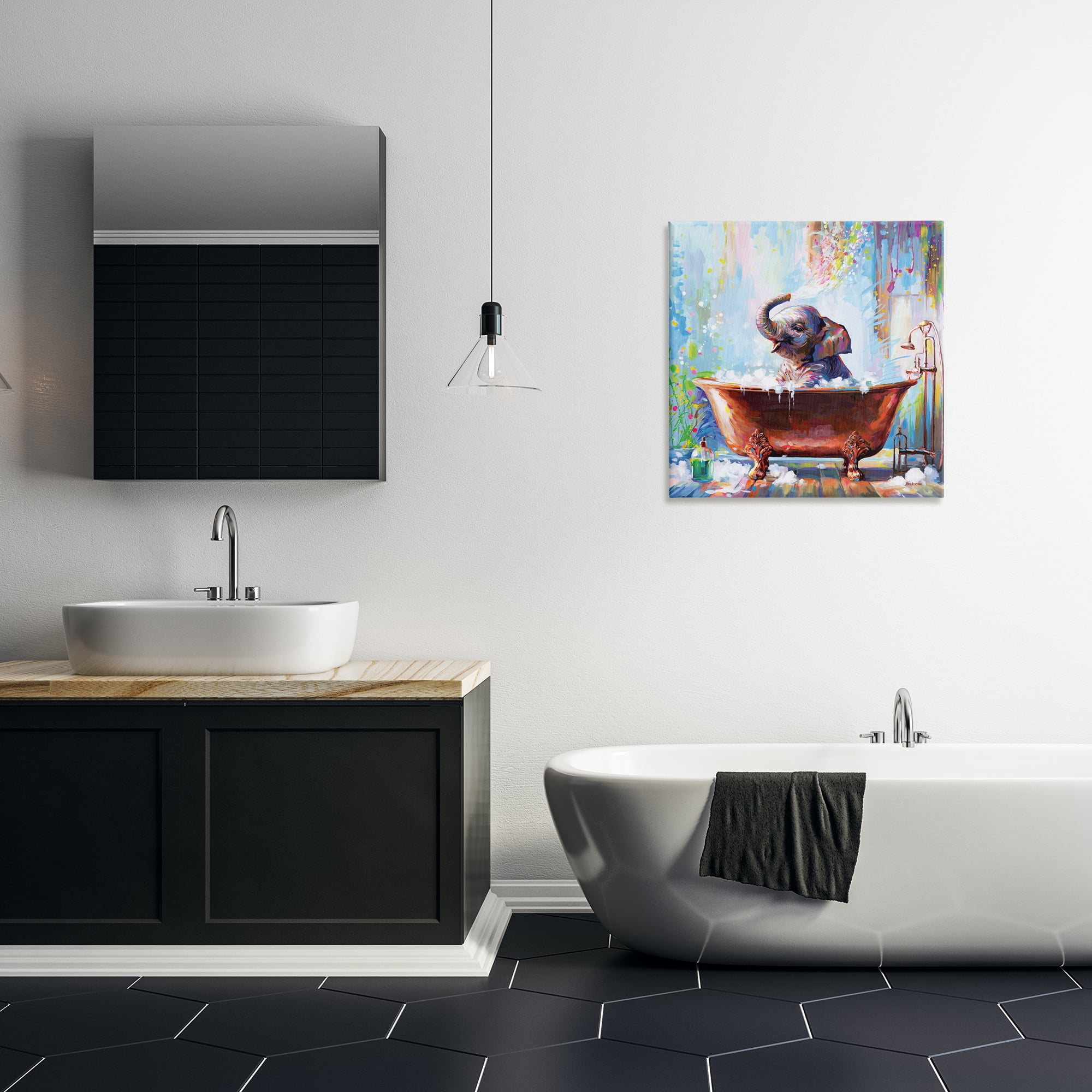 Stupell Industries Splashing Baby Elephant Bath & Laundry Painting Wrapped Canvas Art Print Wall Art, 24 x 24