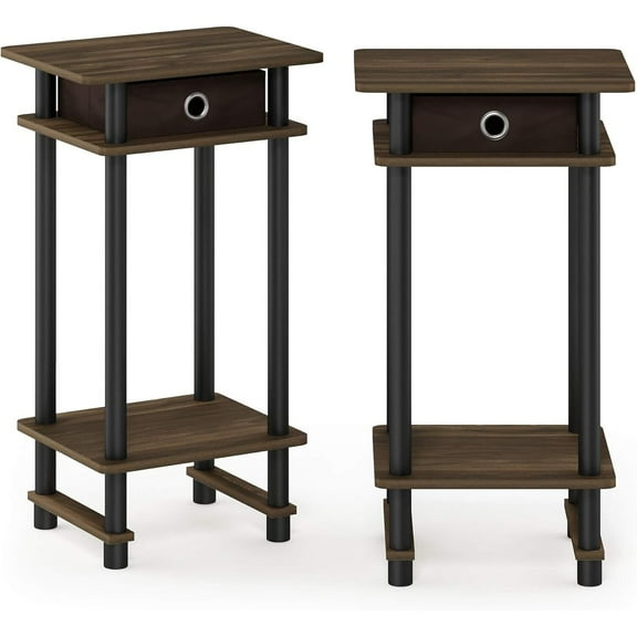 End Table Set of 2, Columbia Walnut & Black - Living Room Side Tables with Storage