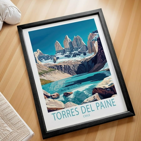 Torres Del Paine Chile Travel Poster, Chile Wall Art Print, Torres Patagonia Travel Print, House Warming Gifts, Birthday Present Wall Art, Modern Wall Decor, 24x36 UNFRAMED