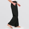 thumbnail image 5 of Sewkxo Pants Womens Plus Size Linen Drawstring Ruffle Hem Beach Trousers Spring Summer Wide Leg Baggy Lounge Pant with Side Pockets,Black M, 5 of 5