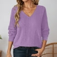 thumbnail image 2 of GBSYEWXS Sweaters For Women Trendy Knit Pullover Long Sleeve V-Neck Solid Color Light Purple Sweater, 2 of 5