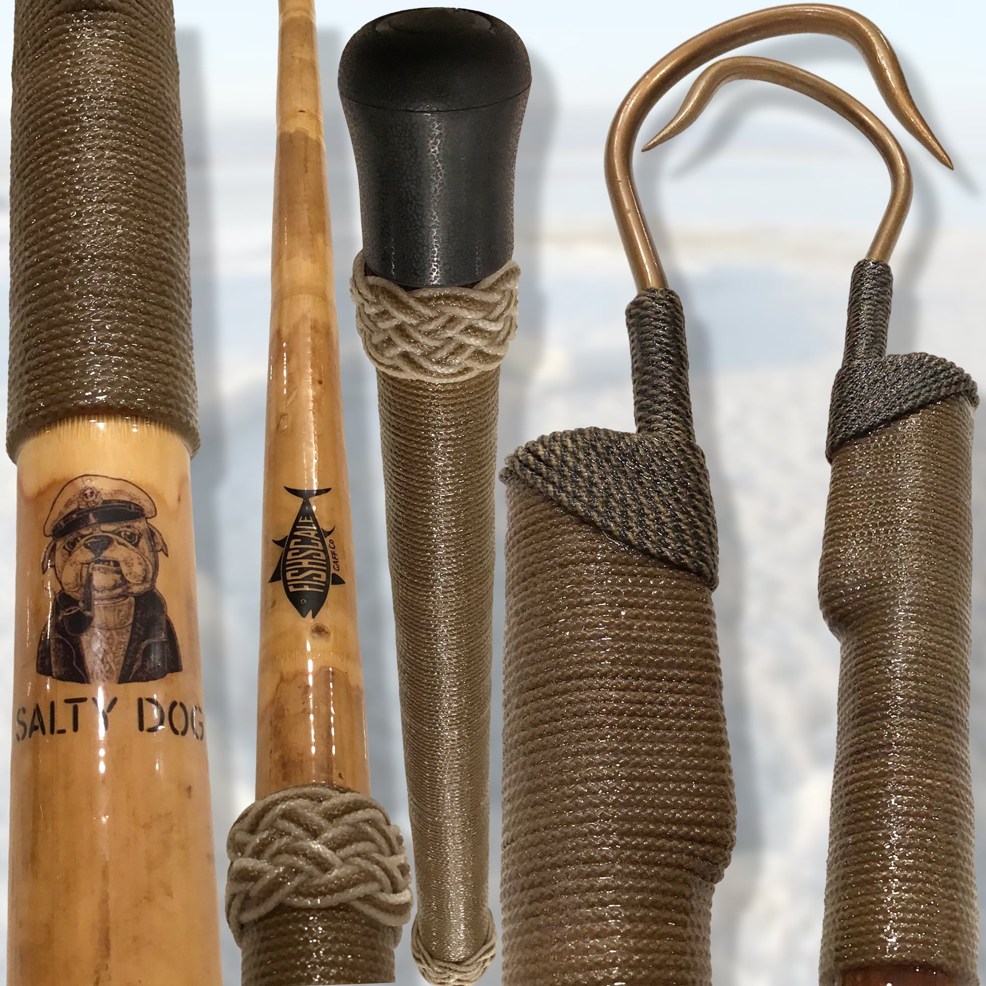 SALTY DOG x TAN/WHITE DeckhandStyle Calcutta Bamboo Fishing Gaff with