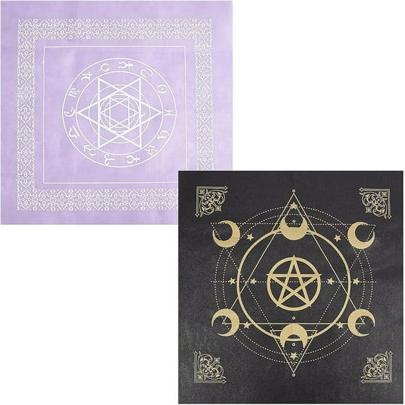 2Pcs Altar Cloth Moon Sun Star Pentagram Celestial Tarot Deck Spiritual Tapestry Tablecloth Power Sacred Cloth Astrology for Divination Premium Witchcraft Supplies Pagan-Pink/Black