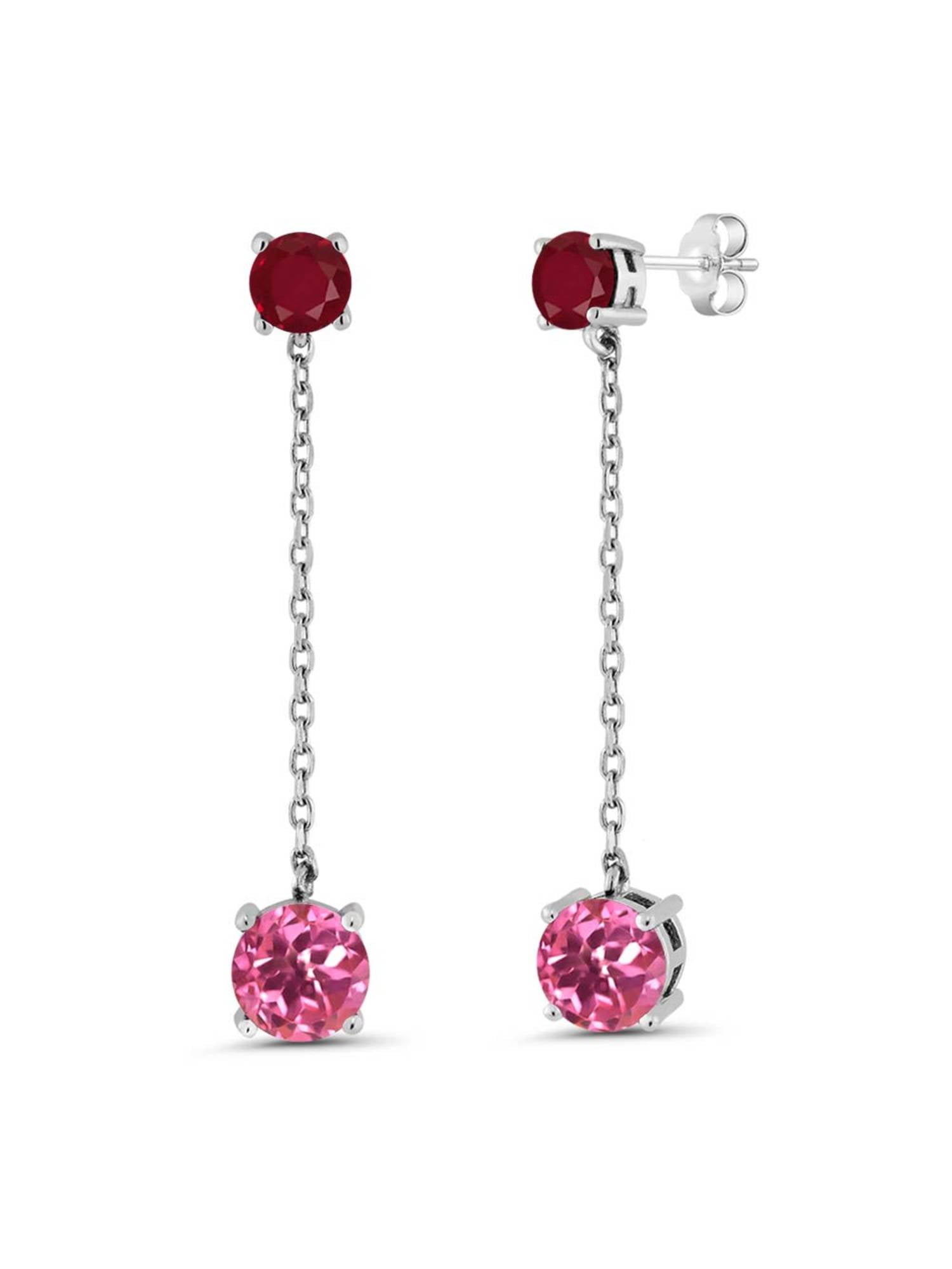 3.70 Ct Round Pink Mystic Topaz Red Ruby 925 Sterling Silver Earrings by