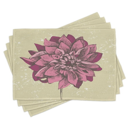 

Boho Placemats Set of 4 Vintage Dahlia Flower with Murky Grunge Featured Background Growth Bohemian Pattern Washable Fabric Place Mats for Dining Room Kitchen Table Decor Purple Khaki by Ambesonne