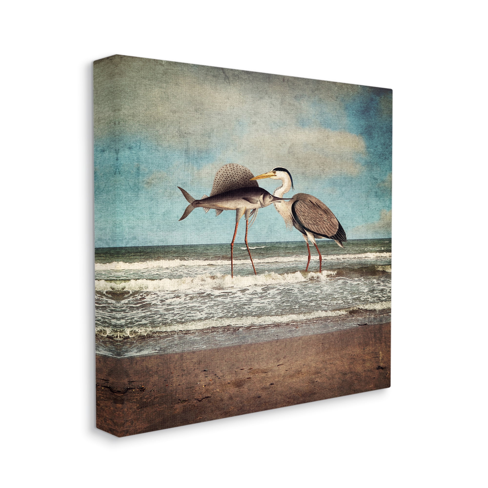 Stupell Industries Quirky Surreal Fish Bird Animals Beach Shoreline Canvas Wall Art, 36 x 36, Design by Paula Belle Flores