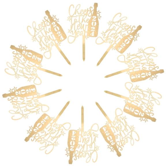 FRCOLOR Golden New Year Cake Toppers with Plastic Design for Versatile Dessert Decoration Reusable