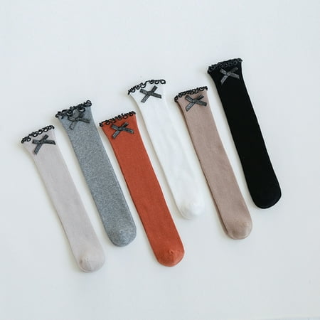 

GROFRY Lace 1 Pair 1-6 Years Baby Socks Bow Lace Spring Autumn Girls Long Tube Warm Floor Socks for Home