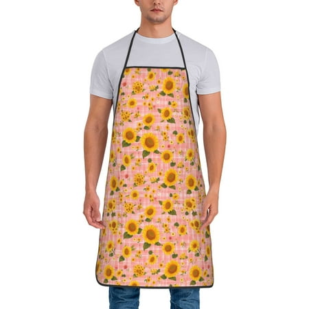 

Jgfou Plaid Sunflower Print Anti-fouling Apron for Men Women Waterproof Oil-Proof Kitchen Apron with Adjustable Straps Pocket and No-Pill No-Fade Fabric