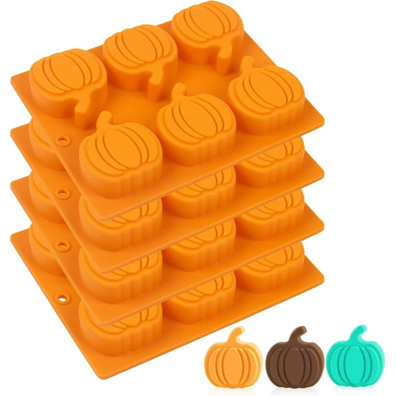 4 pcs Thanksgiving Pumpkin Silicone Ice Gello Chocolate Soap Candle Cake Baking Mold ，Autumn Fall Pumpkin Muffin Resin Fondant Molds Silicone for Jello Chocolate Fondant Ice Tray