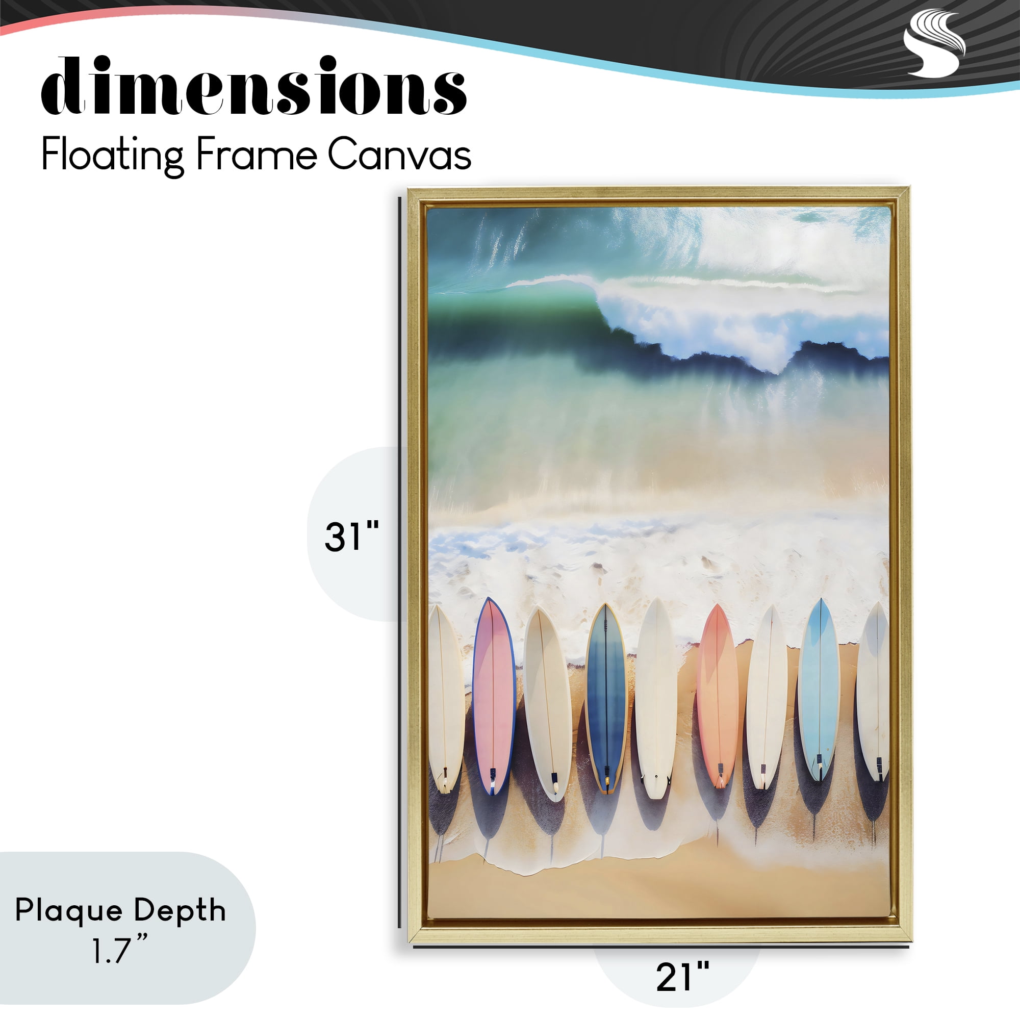 Stupell Industries Aerial View Surfboards Shoreline Gold Framed Floater Canvas Wall Art, design by Creative Studio