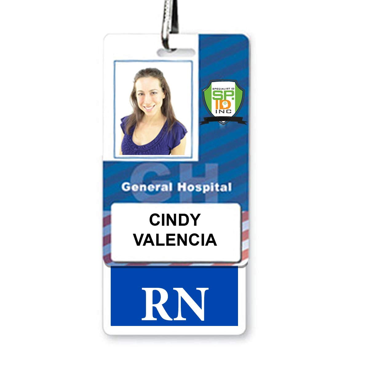 50 Pack - RN Registered Nurse Vertical Hospital ID Badge Buddies for Nurses with Blue Background by Specialist ID