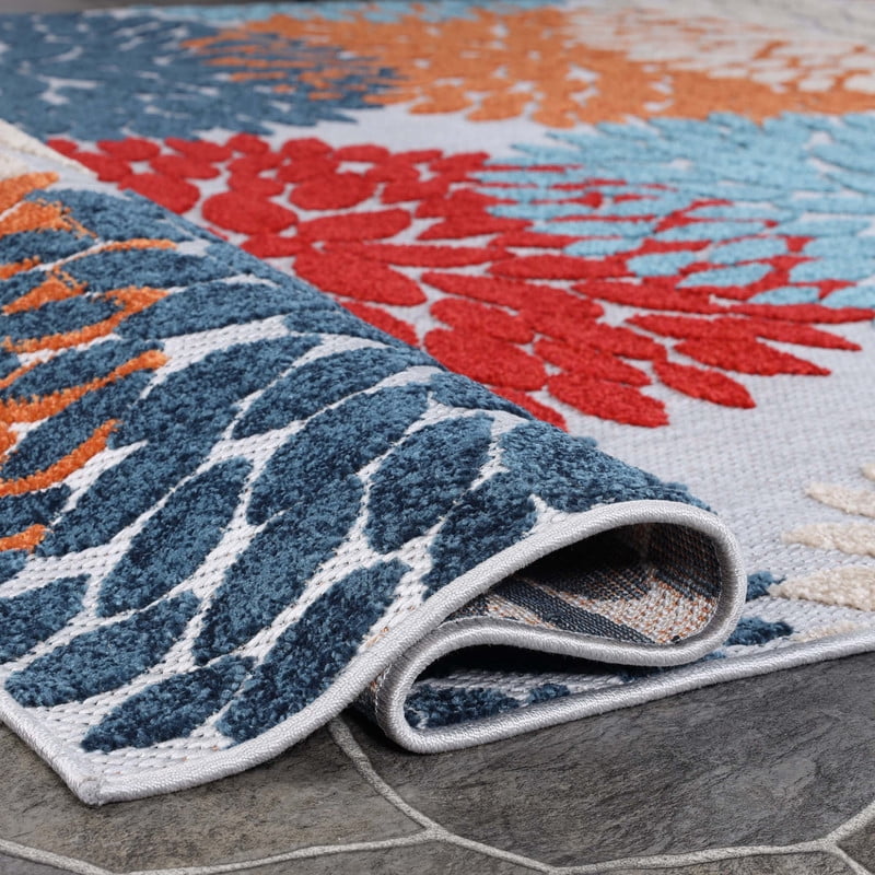 Superior Hydrangea Floral Medallion Indoor Outdoor Area Rug, 10' x 14', Multicolor