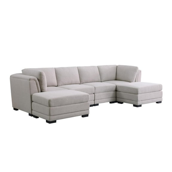 Kristin Light Gray Linen Fabric Reversible Sectional Sofa with 2 Ottomans