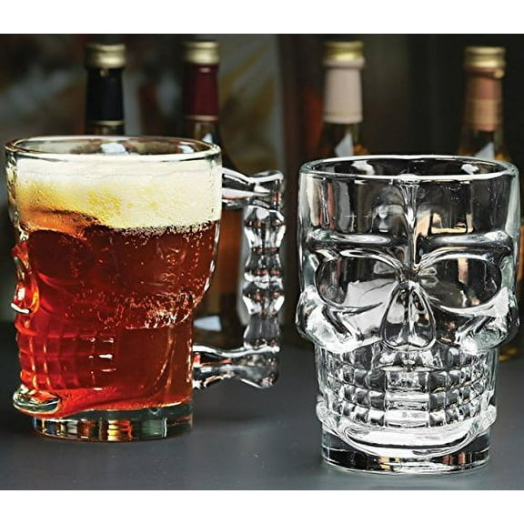 Home to Table Classic Glass Beer Glasses, Halloween Skull, Set of 4