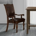thumbnail image 6 of Traditional Style Wood & Leather Dining Side Arm Chair, Brown & Dark Brown, Set of 2- Saltoro Sherpi, 6 of 6