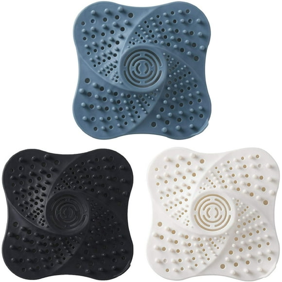 Shower Drain Hair Catcher Filter Silicone Drain Strainer with Suction Cup Anti-Slip Bath Drain Filter for Shower Sink Bathtub for Kitchen Black, White, Blue 3 Pieces