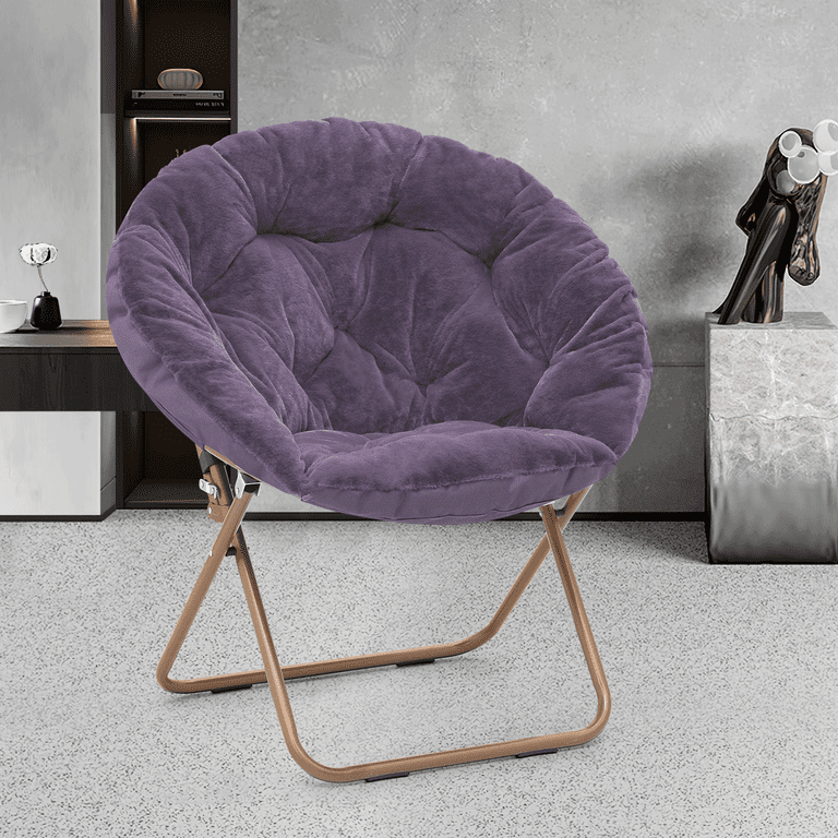 Magshion XL Faux Fur Foldable Saucer Chair, Lounge Seat for