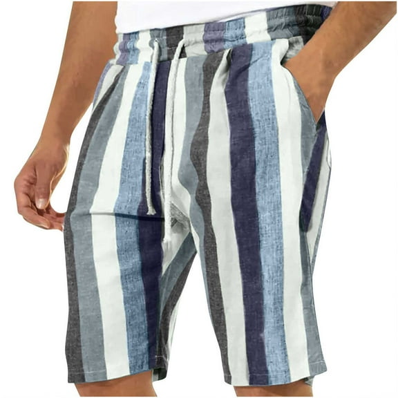 IROINNID Savings Bermuda Shorts for Men Solid Elastic Waist Stripe Pocket Beach Pants Shorts Pants,Black