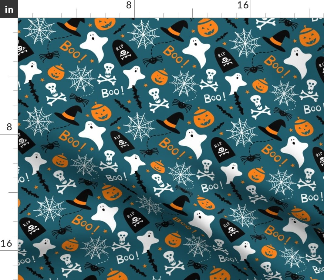 Spoonflower Fabric Halloween Ghost Spider Spooky Skull Printed on