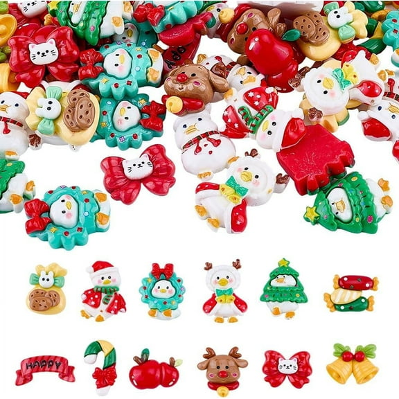 60Pcs Christmas Cabochons Flatback Resin Christmas Charms Mini Candy Snowman Random Color Cute Flat Back Winter Decoration