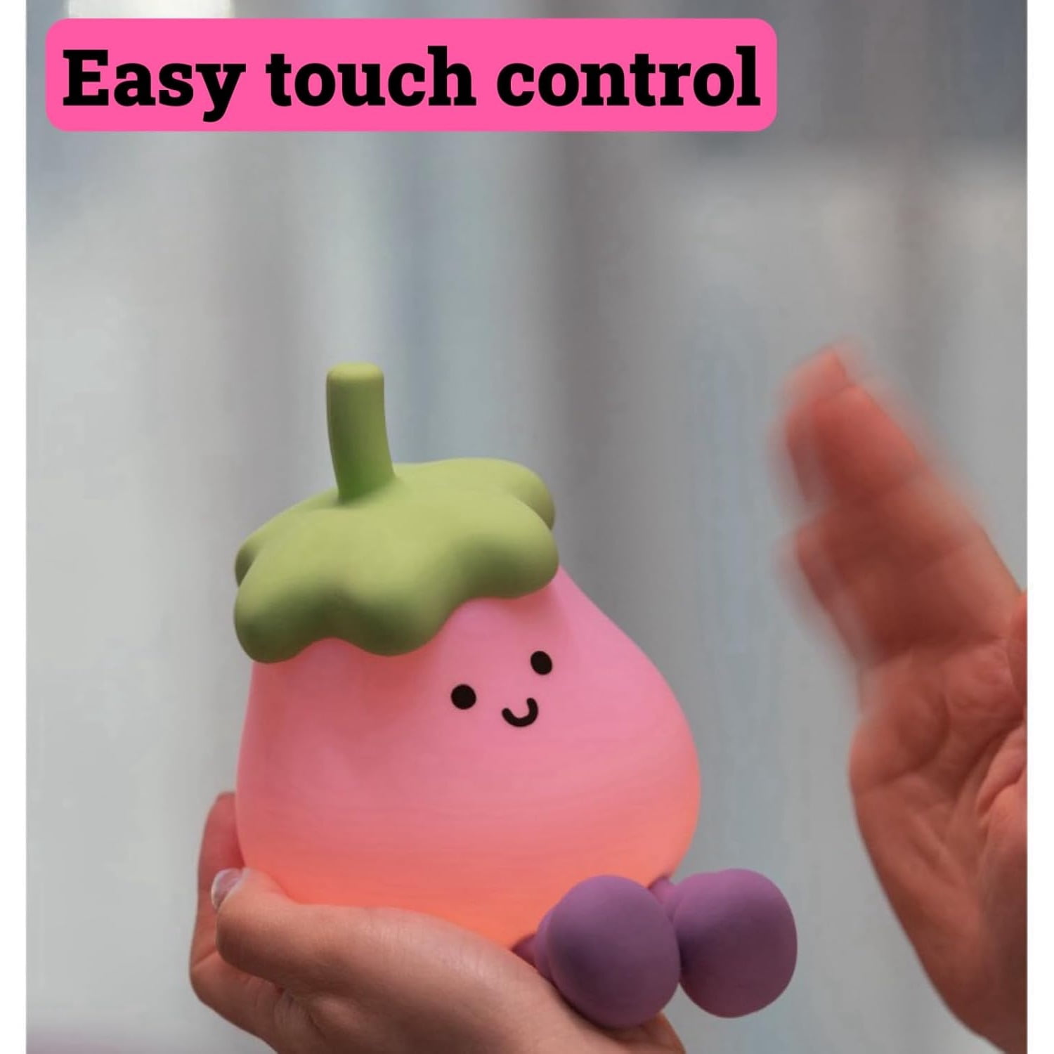 Kids Night Light, LED Silicone Nursery Night Lamp,2024 Newest Eggplant Touch NightLight for Kids Room，Portable Baby Night Light,USB Rechargeable Bedside Lights,Kids Room Decor