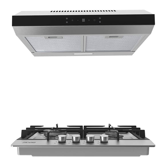 Combo Atvio Parrilla de 4 Quemadores y Campana Extractora de 60 cm Plata COMBO-60S