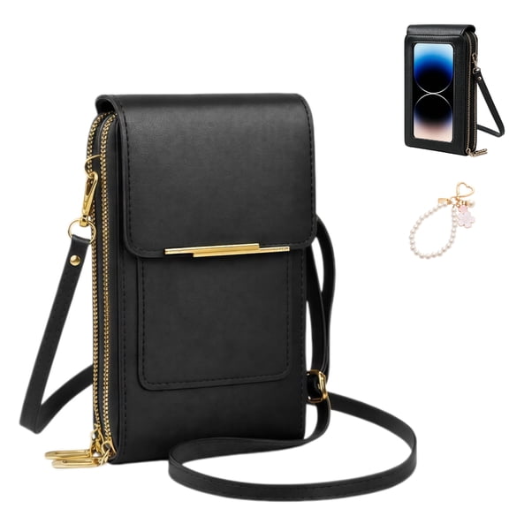 Touchscreen Phone Crossbody Bag for Women, Blocking Leather Cell Phone Purse with Clear Window, Small Crossbody Wallet with Adjustable Strap for Travel Shopping-Black
