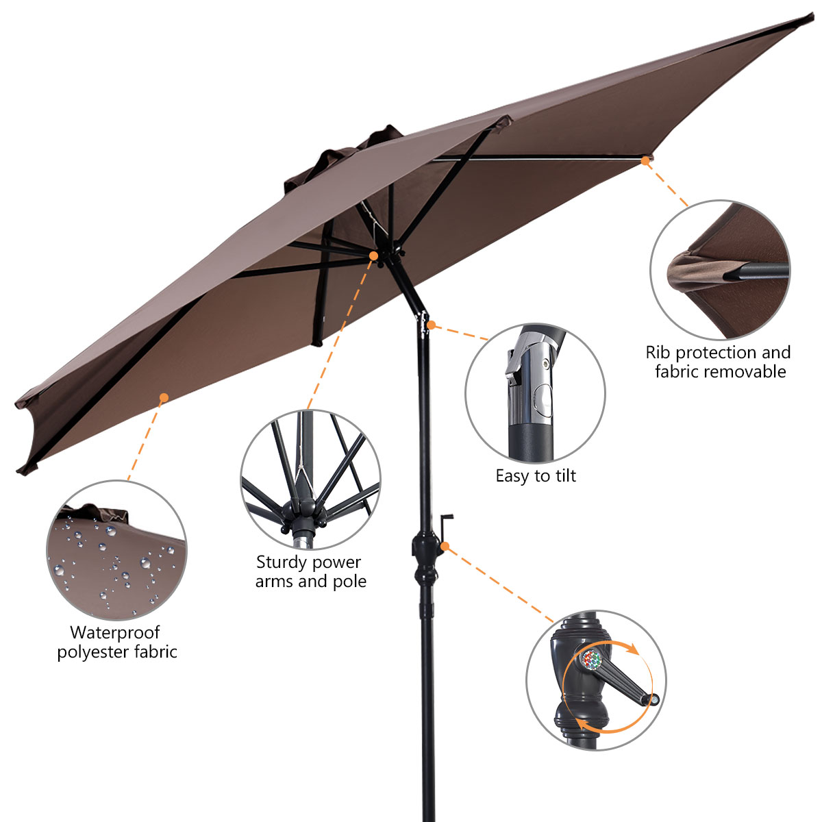 Costway 9ft Patio Umbrella Patio Market Steel Tilt w/ Crank Outdoor Yard Garden (Tan)