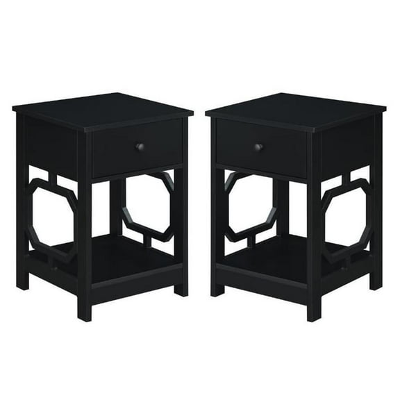 Home Square One-Drawer End Table in Black Wood Finish - Set of 2