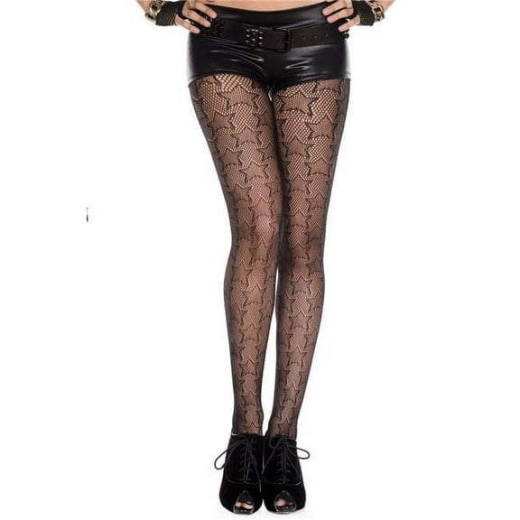 Music Legs Women's Women's Net with Stars Pattern Spandex Pantyhose - Black 50046-BLACK