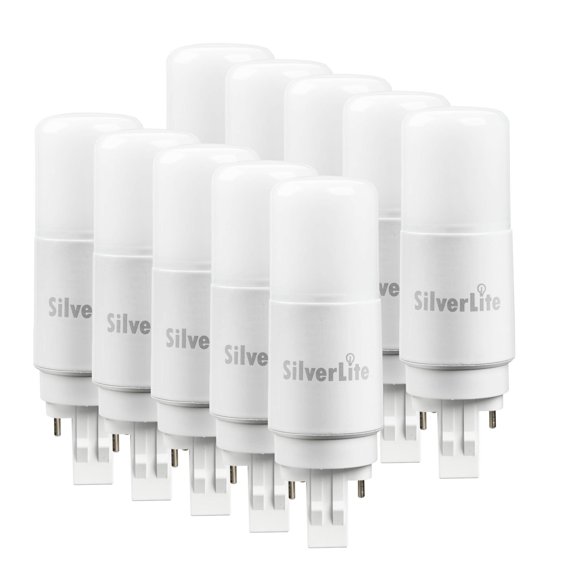 Silverlite [Plug&Play] 7w(18w CFL Equivalent) LED Stick PL Bulb GX23-2 Pin Base, 750LM, Cool White(5000k), Driven by 120-277V and CFL Ballast, UL Classified, 10 Pack